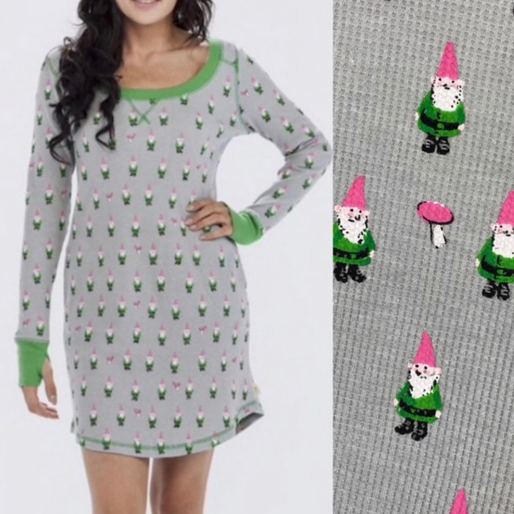 MUNKI MUNKI Gnome & Mushroom Knee-length Perfect Pajama Thermal Nightshirt large